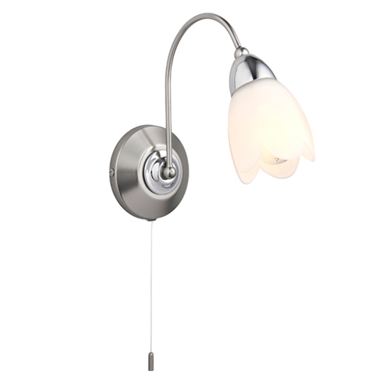 Petal Matt Opal Glass Wall Light In Satin Chrome