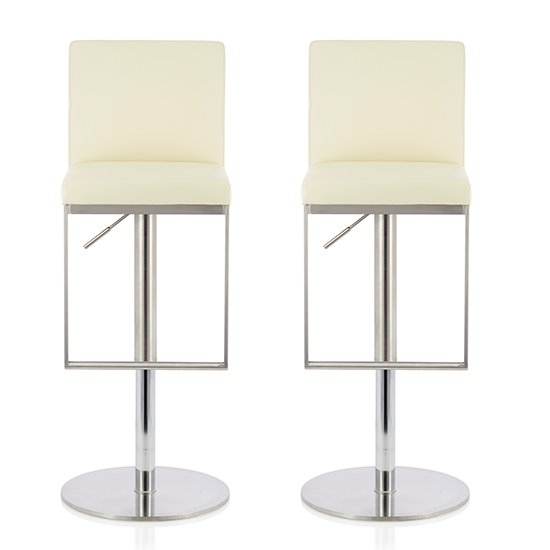 Petunia Cream Faux Leather Swivel Adjustable Height Bar Stool In Pair