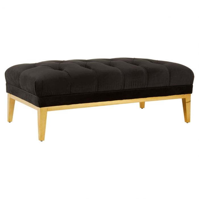 Piermount Chesterfield Velvet Upholstered Ottoman In Black