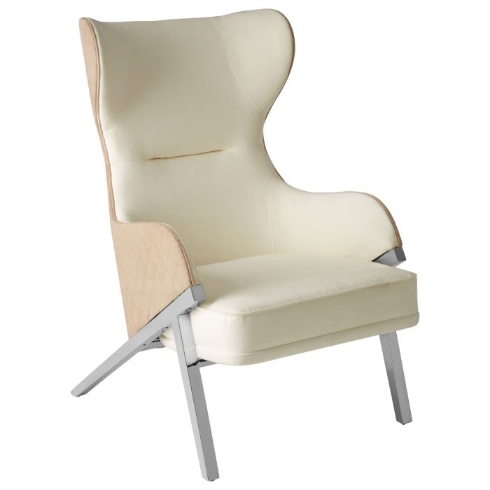 Piermount Fabric Upholstered Bedroom Chair In Light Beige And Natural