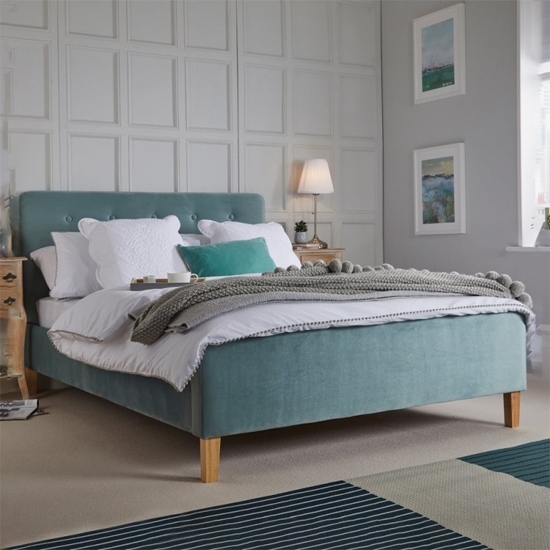 Pierre Crushed Velvet Double Bed In Aqua