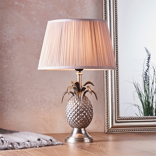 Pineapple And Freya Dusky Pink Shade Table Lamp In Pewter Effect