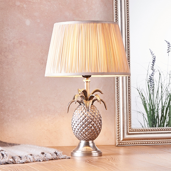 Pineapple And Freya Oyster Shade Table Lamp In Pewter Effect