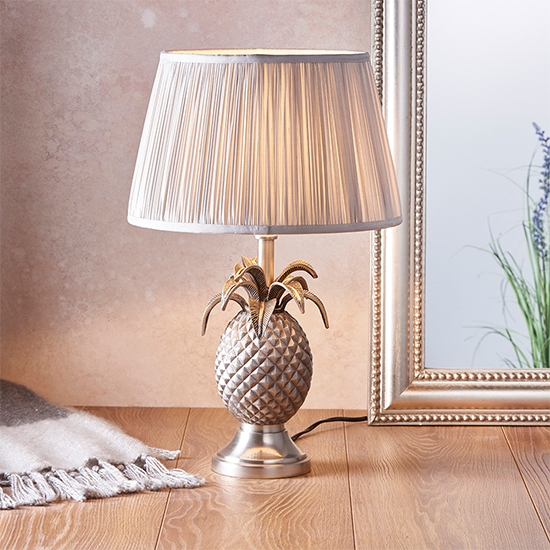 Pineapple And Freya Silver Shade Table Lamp In Pewter Effect