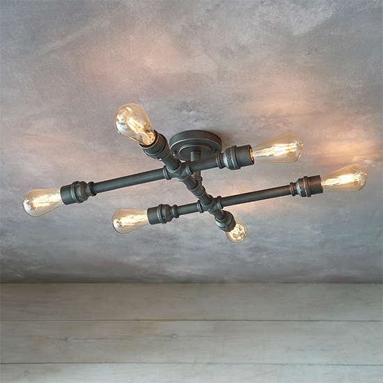 Pipe 6 Lights Semi Flush Ceiling Light In Aged Pewter