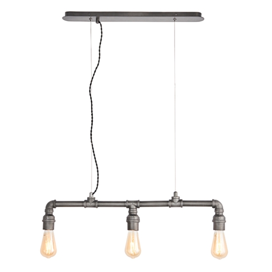 Pipe Industrial Designer 3 Lights Ceiling Pendant Light In Aged Pewter