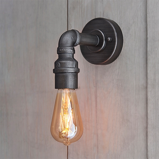 Pipe Industrial Designer Style Wall Light In Aged Pewter