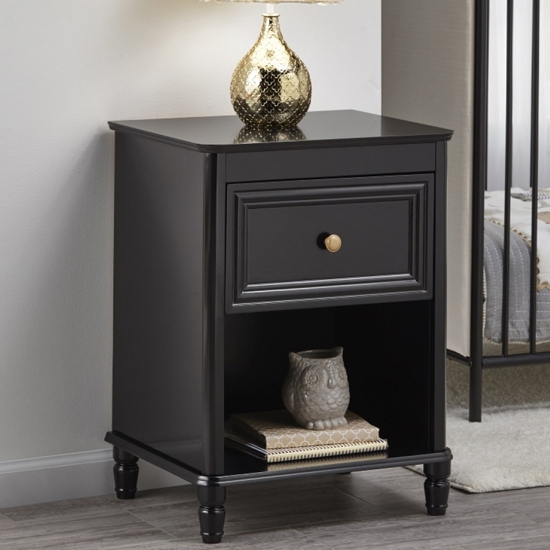 Piper Wooden Bedside Table In Black With 1 Drawer