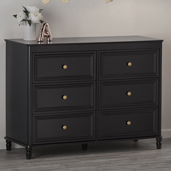 Piper Wooden Chest Of Drawers In Black With 6 Drawers