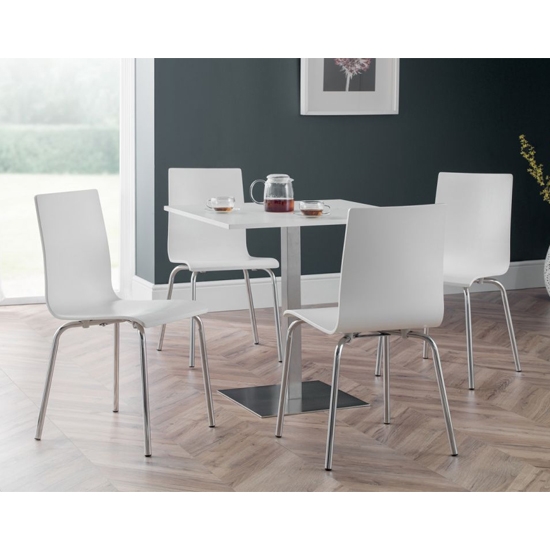 Pisa Wooden Dining Table In White With 4 Mandy White Chairs