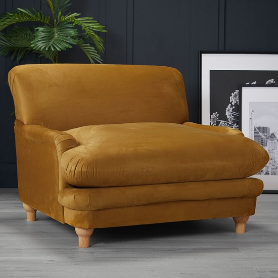 Plumpton Velvet Fabric Armchair In Mustard