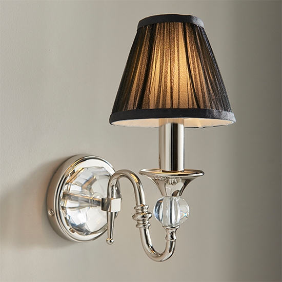 Polina Single Black Shade Wall Light In Polished Nickel