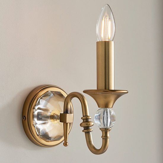Polina Single Clear Crystal Wall Light In Antique Brass