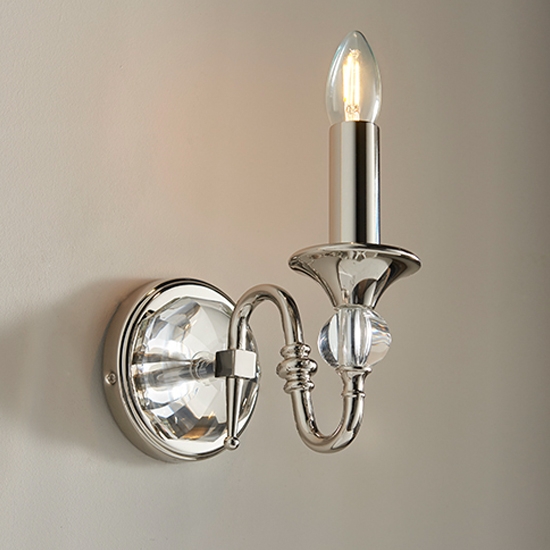 Polina Single Clear Crystal Wall Light In Polished Nickel