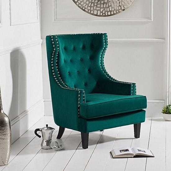 Portia Green Velvet Bedroom Chair With Black Wooden Legs