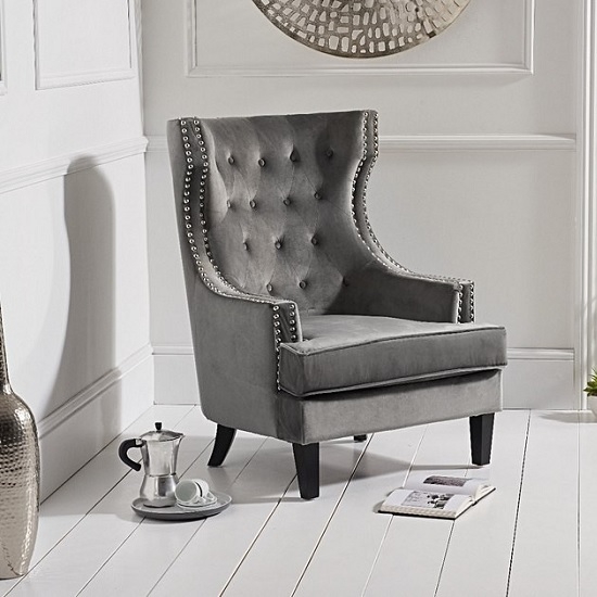 Portia Grey Velvet Bedroom Chair With Black Wooden Legs