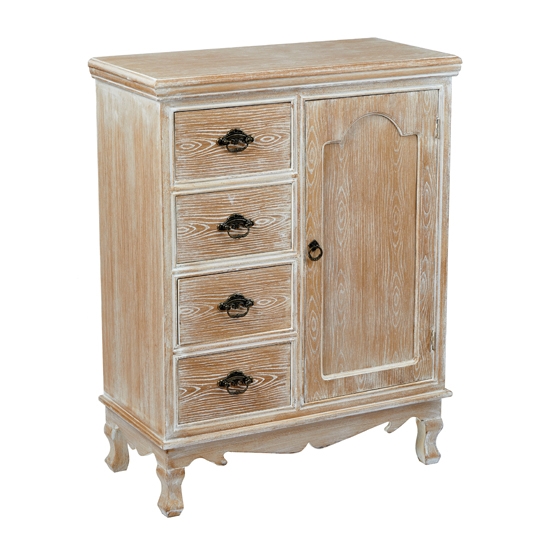 Provence Compact Wooden Sideboard In Weathered Oak With 1 Door And 4 Drawers