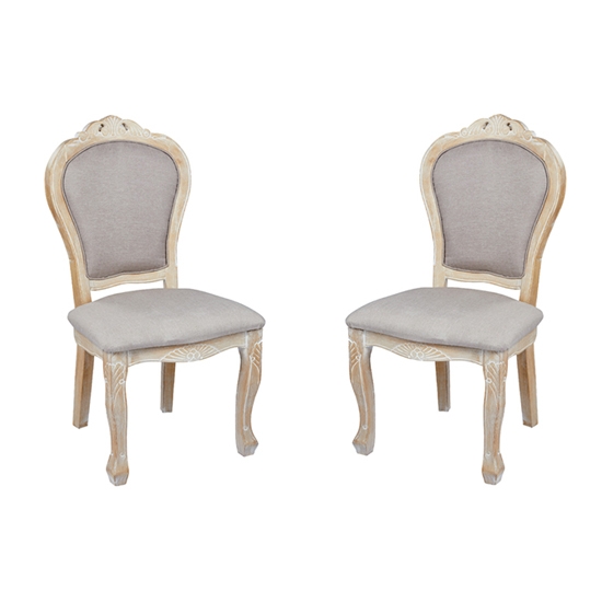 Provence Fabric Padded Seat Weathered Oak Wooden Dining Chairs In Pair