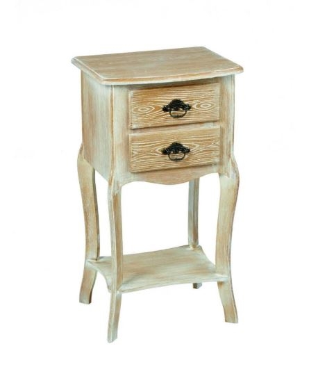 Provence Wooden Side Table In Weathered Oak With 2 Drawers