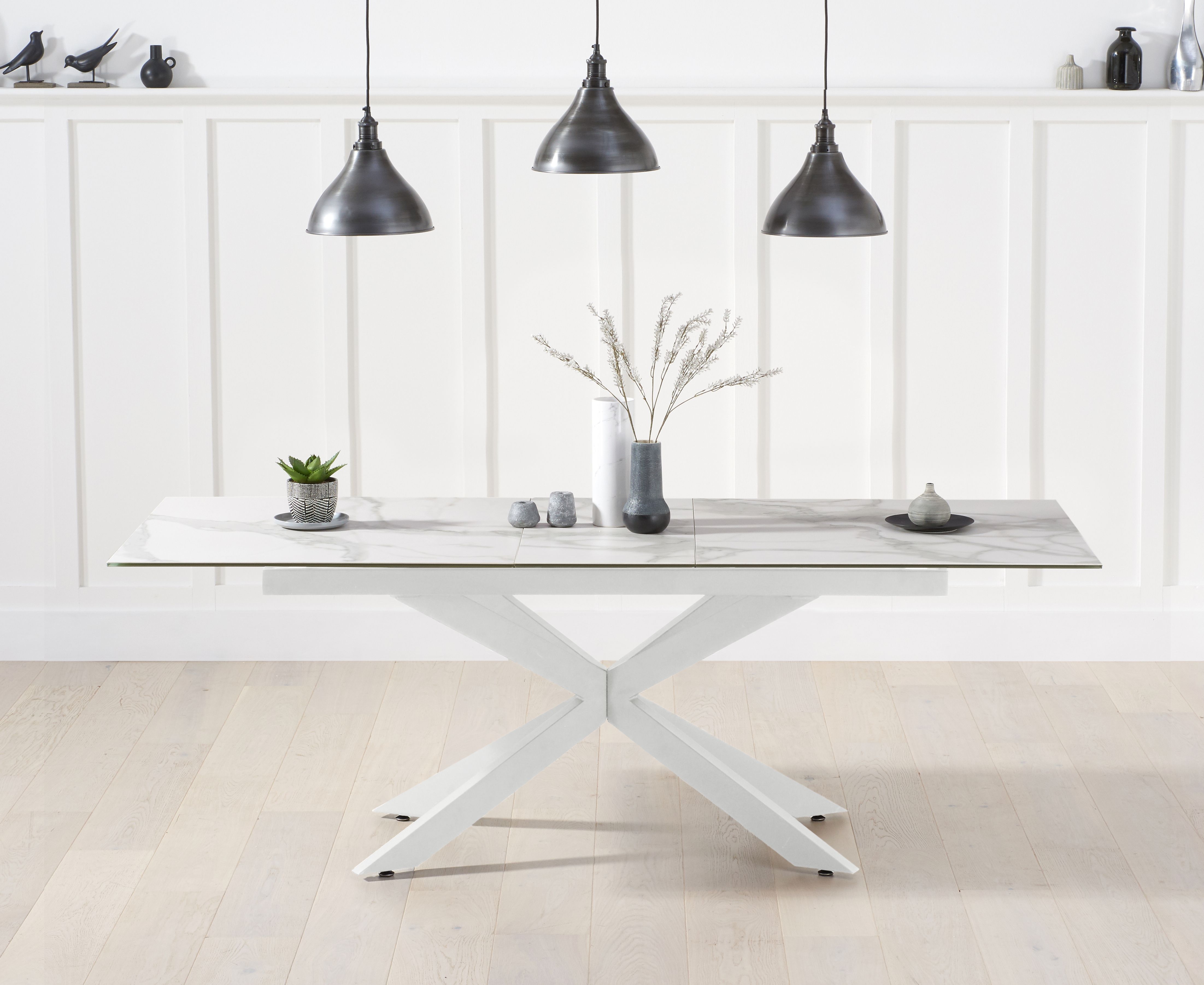 Britolli Extending White Ceramic Dining Table With White Legs