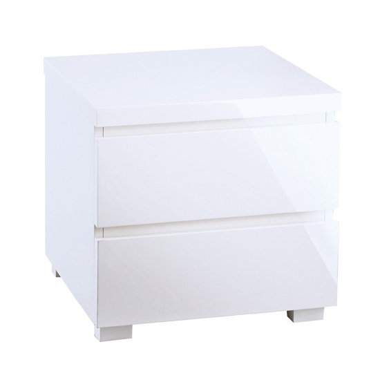 Puro Wooden Bedside Table In White High Gloss With 2 Drawers