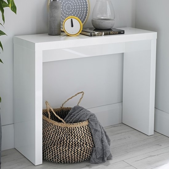 Puro Wooden Console Table In White High Gloss