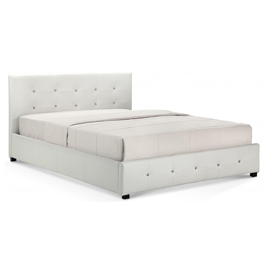 Quartz Faux Leather Storage King Size Bed In White
