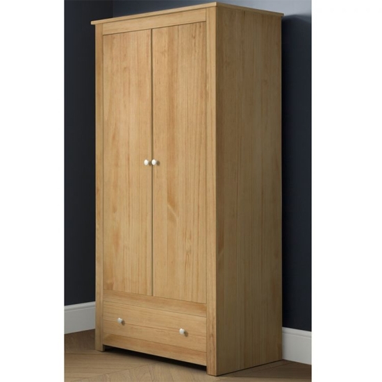 Radley Wooden 2 Doors 1 Drawer Wardrobe In Waxed Pine