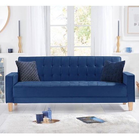 Ramsey Velvet Upholstered Sofa Bed In Blue