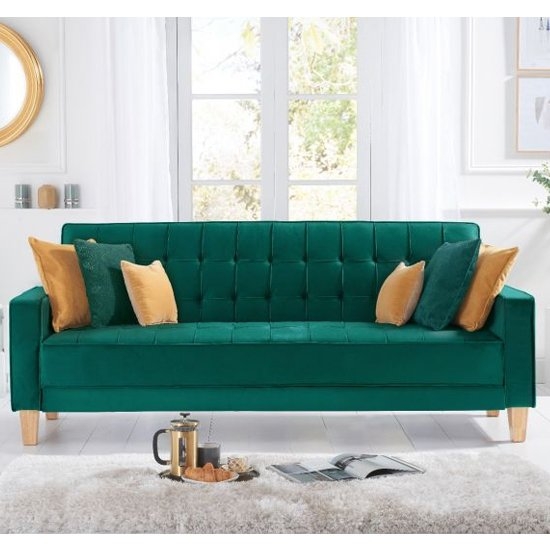 Ramsey Velvet Upholstered Sofa Bed In Green