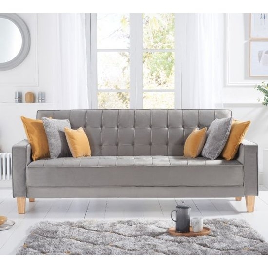 Ramsey Velvet Upholstered Sofa Bed In Grey