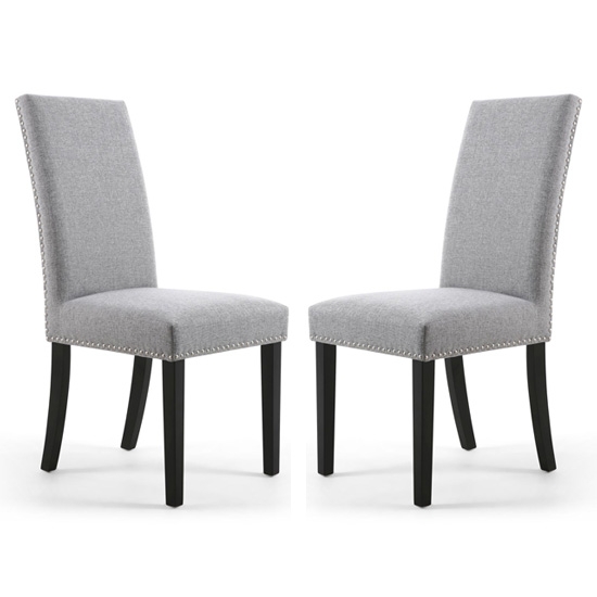Randall Silver Grey Fabric Dining Chairs In Pair With Black Legs