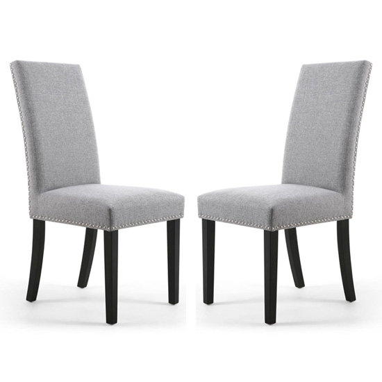 Randall Silver Grey Fabric Dining Chairs In Pair With Black Legs