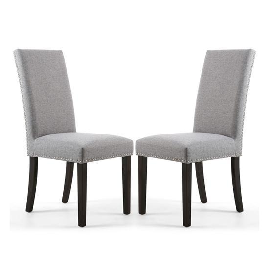 Randall Silver Grey Fabric Dining Chairs In Pair With Brown Legs