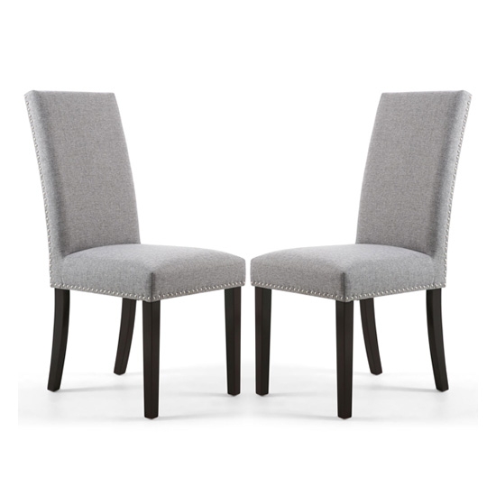 Randall Silver Grey Fabric Dining Chairs In Pair With Brown Legs
