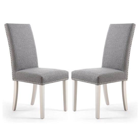 Randall Silver Grey Fabric Dining Chairs In Pair With Cream Legs
