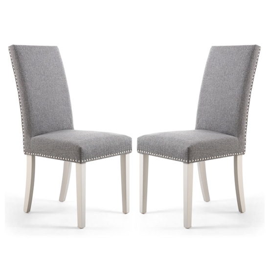 Randall Silver Grey Fabric Dining Chairs In Pair With Cream Legs