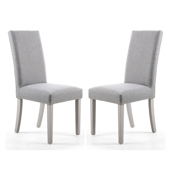 Randall Silver Grey Fabric Dining Chairs In Pair With Grey Legs