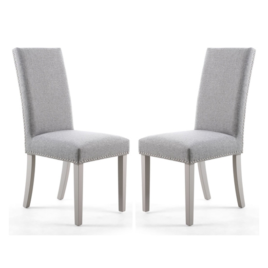 Randall Silver Grey Fabric Dining Chairs In Pair With Grey Legs