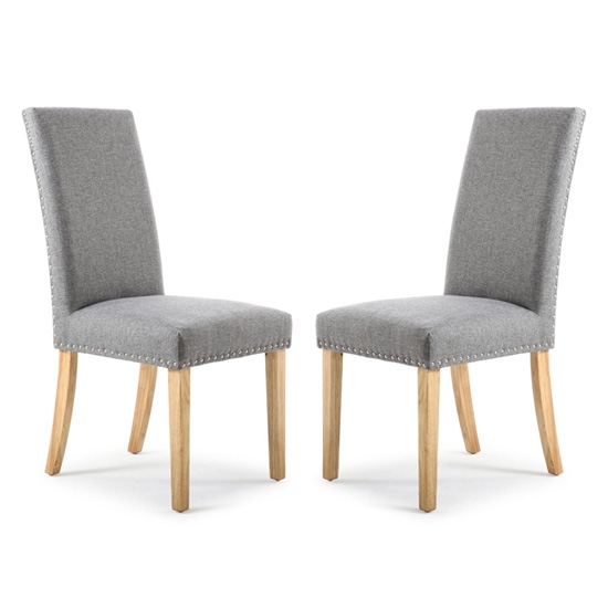Randall Silver Grey Fabric Dining Chairs In Pair With Natural Legs