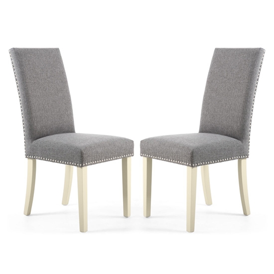 Randall Steel Grey Fabric Dining Chairs In Pair With Cream Legs