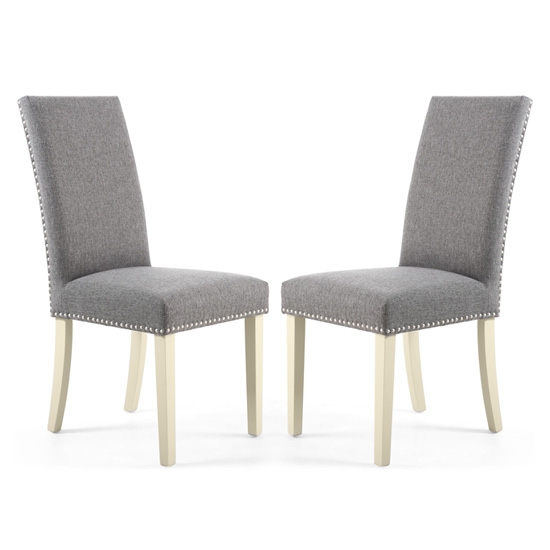 Randall Steel Grey Fabric Dining Chairs In Pair With Cream Legs