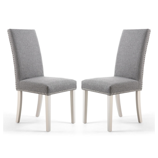 Randall Steel Grey Fabric Dining Chairs In Pair With Grey Legs