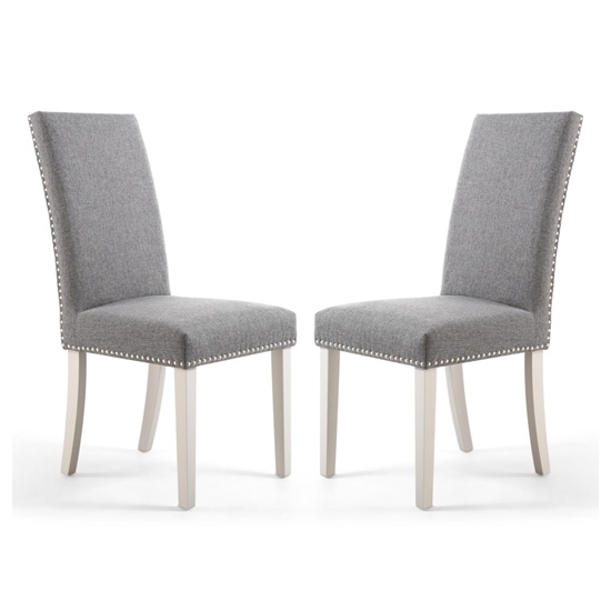 Randall Steel Grey Fabric Dining Chairs In Pair With Grey Legs