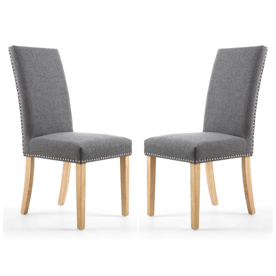 Randall Steel Grey Fabric Dining Chairs In Pair With Natural Legs