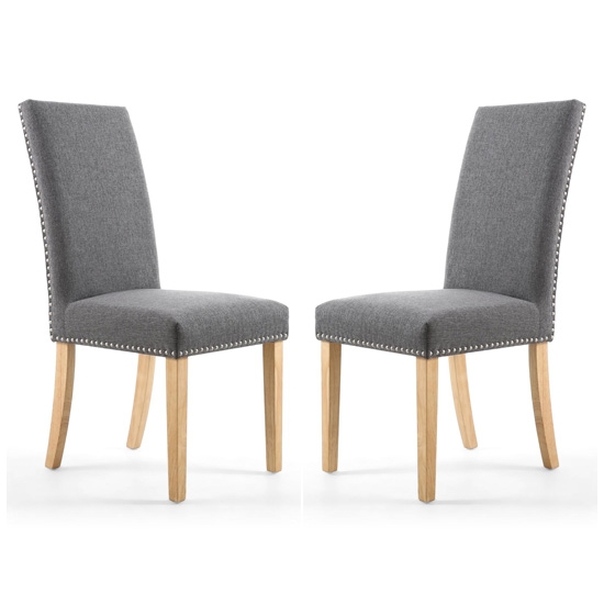 Randall Steel Grey Fabric Dining Chairs In Pair With Natural Legs