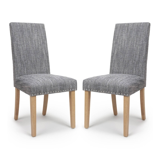 Randall Tweed Grey Fabric Dining Chairs In Pair With Natural Legs