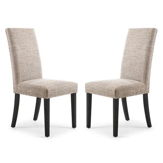 Randall Tweed Oatmeal Fabric Dining Chairs In Pair With Black Legs