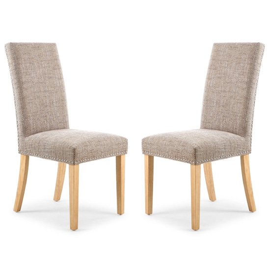 Randall Tweed Oatmeal Fabric Dining Chairs In Pair With Natural Legs
