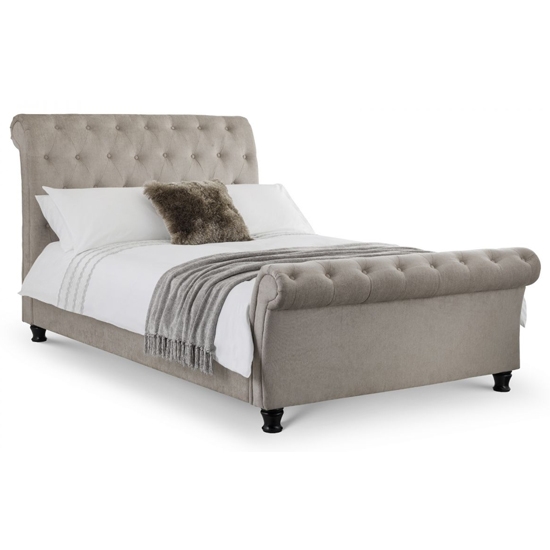 Ravello Chenille Fabric Upholstered Scroll Double Bed In Mink